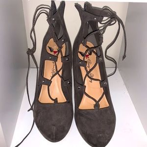 Grey lace up heels
